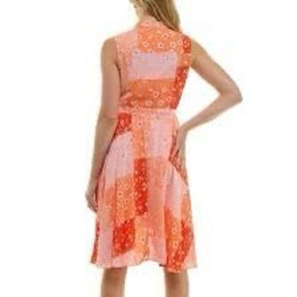 Nanette Lepore 8 Sleeveless Belted Shirt Dress Orange Patchwork Floral Chiffon - Picture 2 of 15